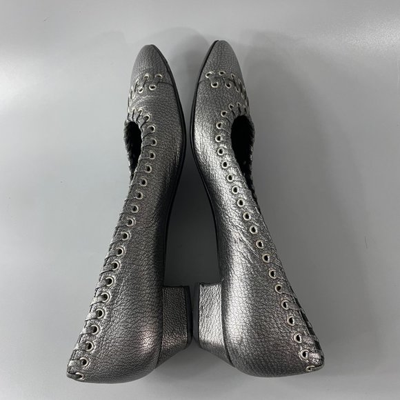 Authentic PRADA Pewter Metallic Leather Block Heels, 36 1/2 - Picture 8 of 11